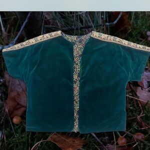 Green Velvet Top with Gold Accents